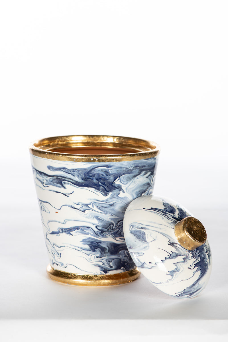 Blue And White Marbelized Cannister