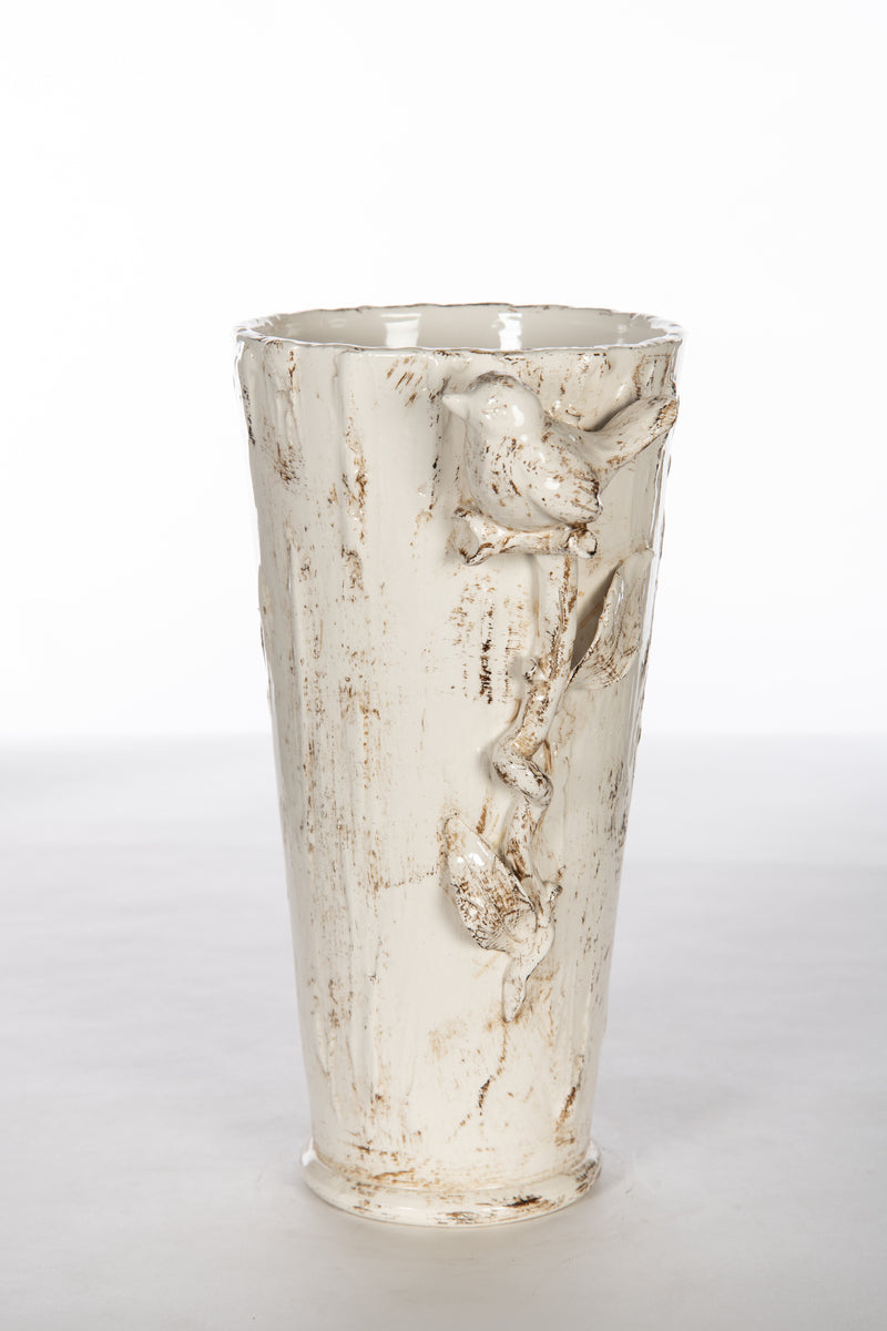 White Vase With Bird