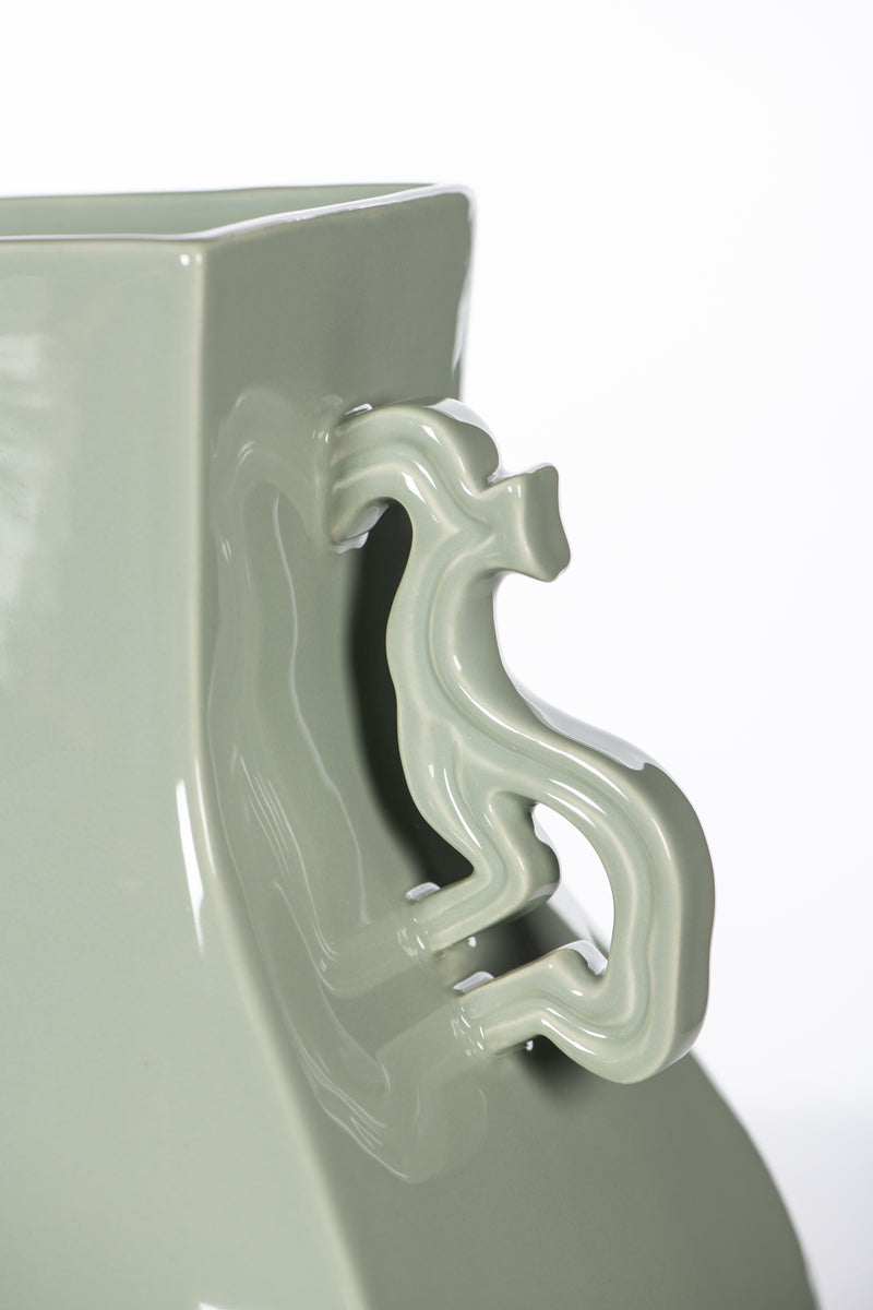 Celedon Dragon Handled Vase