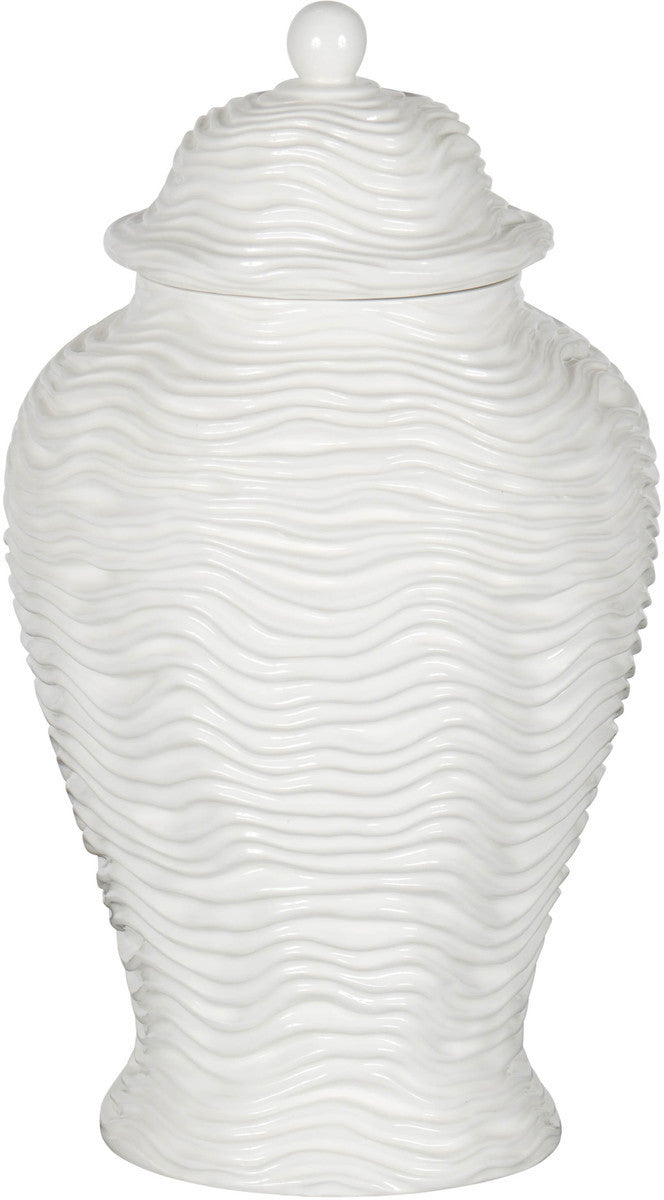 Small White Temple Jar With Wave Effect