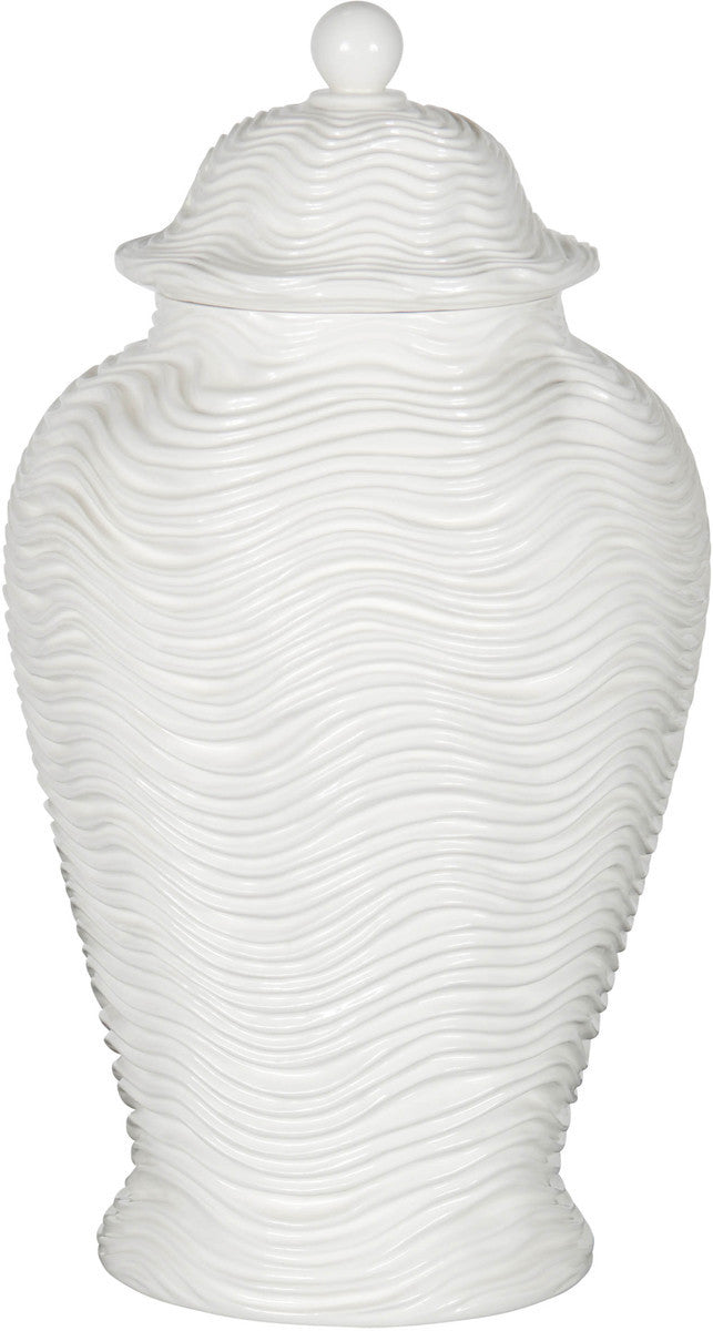 Large White Temple Jar With Wave Effect