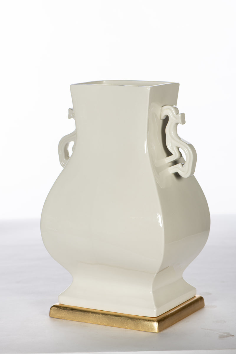 White Dragon Handled Vase