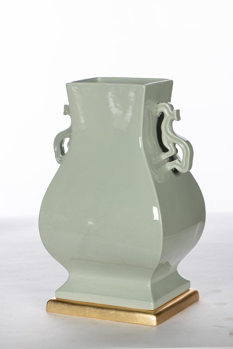 Celedon Dragon Handled Vase