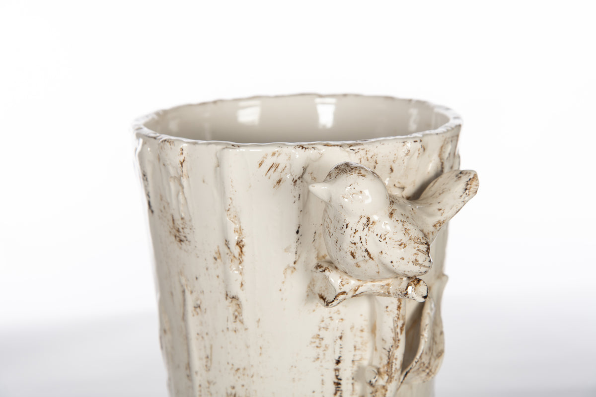 White Vase With Bird