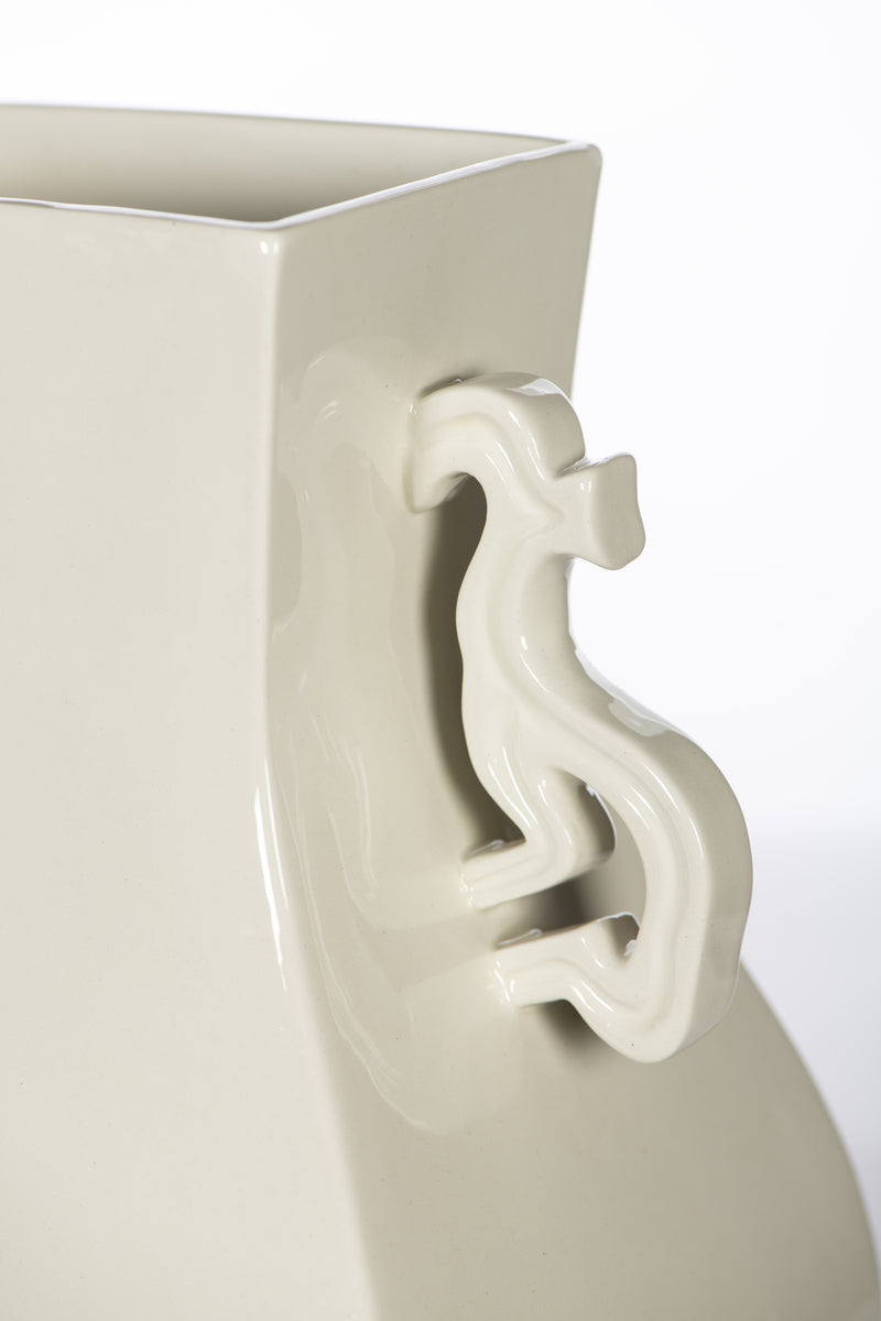 White Dragon Handled Vase