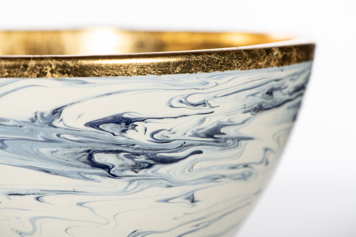 Blue And White Marbleized Bowl – Bradburn Home