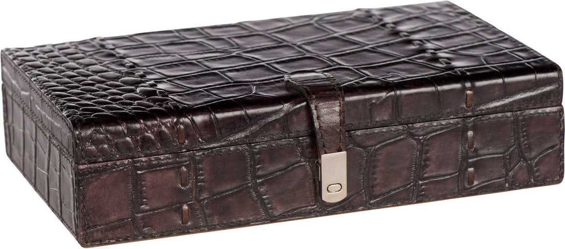 Dark Brown Croc Leather Box