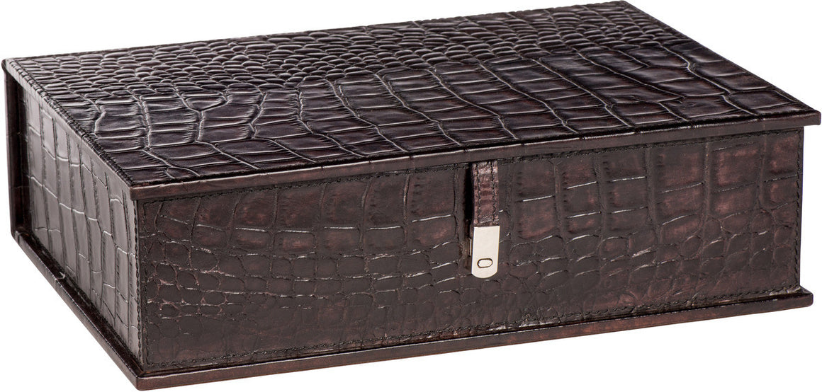 Large Dark Brown Croc Leather Box