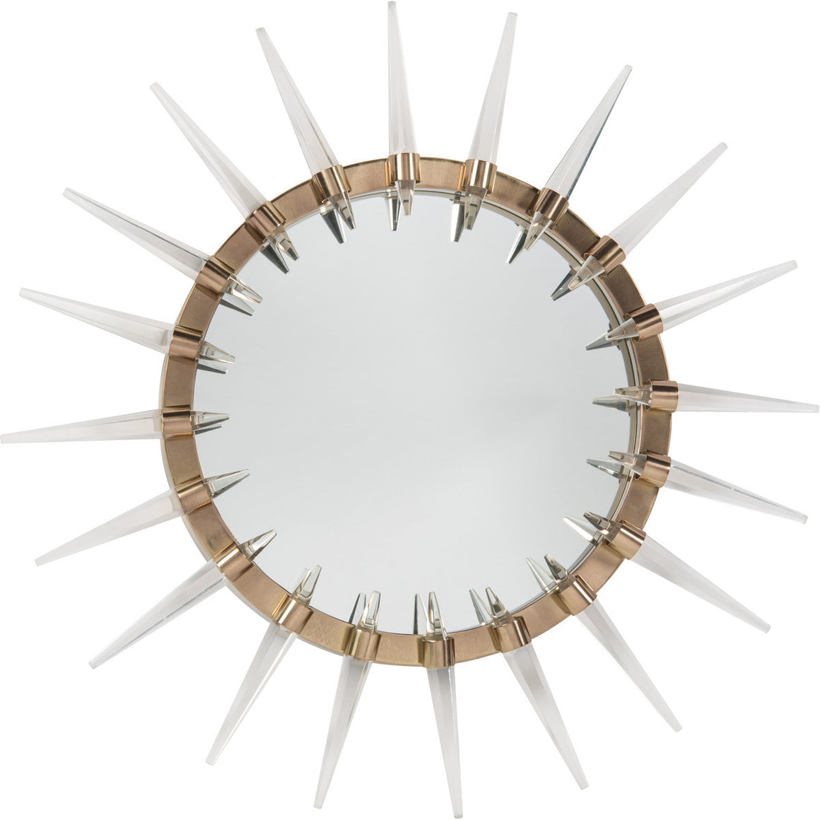Round Mirror In Brass Frame With Acrylic Spikes