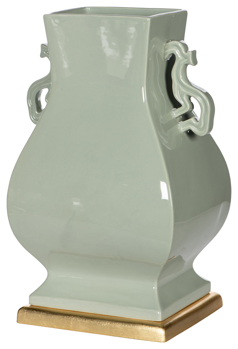 Celedon Dragon Handled Vase