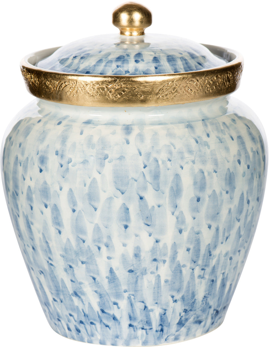 Large Blue And White Round Jar