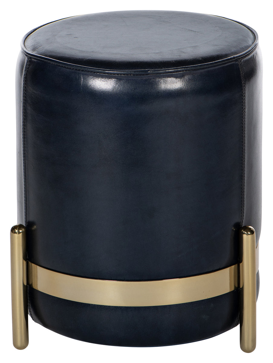 Blue Leather Ottoman
