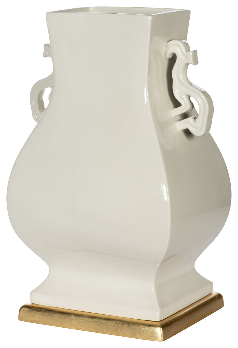 White Dragon Handled Vase
